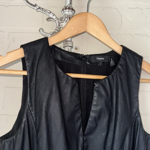 Theory Black dress Sleeveless outfit lamb leather wool blend lined size 4 - Picture 2 of 6
